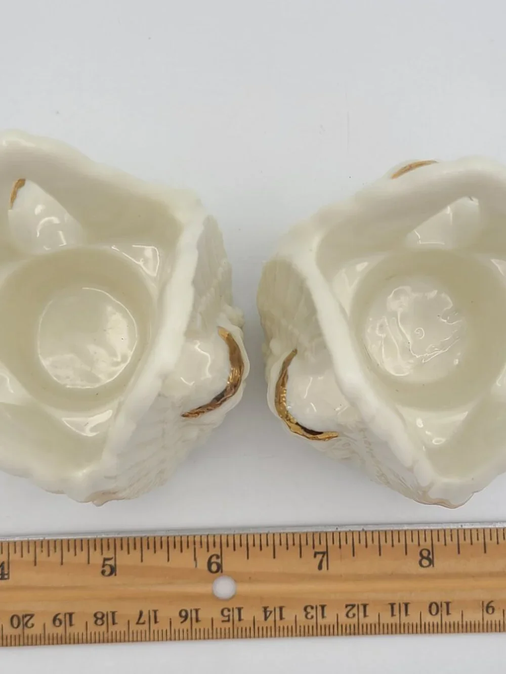 Pair of Porcelain Angels Trio Candlestick Holder Gold Accents Taiwan R.O.C.